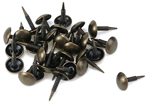 UTALIND 30 Pieces Upholstery Tacks, Decorative Tacks Threaded Nails 5/16 Head Dia Mini Round Head Furniture Thumb Pushpins(Antique Brass)