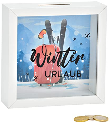 wunderschöne Spardose ,Reisekasse,Urlaubskasse,Winterurlaub aus Holz mit Abnehmbarer Rückwand zur Geldentnahme