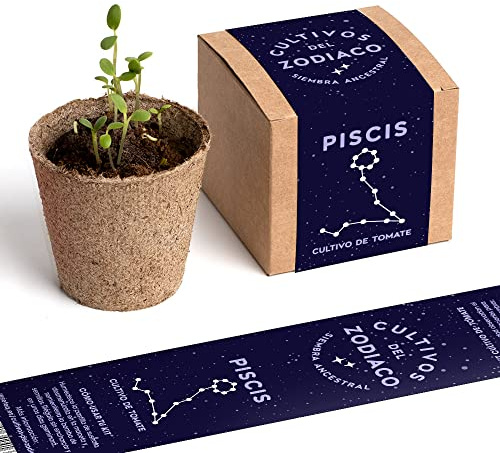 Cultivos del Zodiaco - Piscis | Semillas de Tomate | Kit de cultivo con bomba de semillas, sustrato y maceta | Regalo Original para Amantes del Horóscopo | Resetea