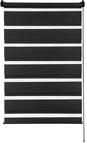 GARDINIA Doppelrollo zum Klemmen oder Kleben, Duo-Rollo ohne Bohren, Seitenzugrollo, Transparente und blickdichte Streifen, Schwarz, 75 x 150 cm