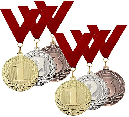 Larius Metall Medaillen -Set (6 Stück) für Sport, Wettbewerbe, Gold/Silver/Bronze 1 2 3 Platz