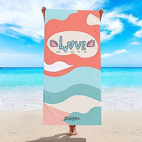 Lieson Strandhandtuch Mikrofaser, Badetuch Strandlaken Handtuch Strandtuch 70x150CM Sandfreie, Schnell Trocknende mit Herz Welle Blau Grün Orange Tragbares Saunatuch Badehandtuch