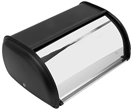Metal Bread Box, Bread Storage Container with Roll Top Lid for Kitchen Countertop, Large Capacity Iron Bread Bin for Loaves, Bagels, Croissants, Homemade Bread and Other Treats (Black)