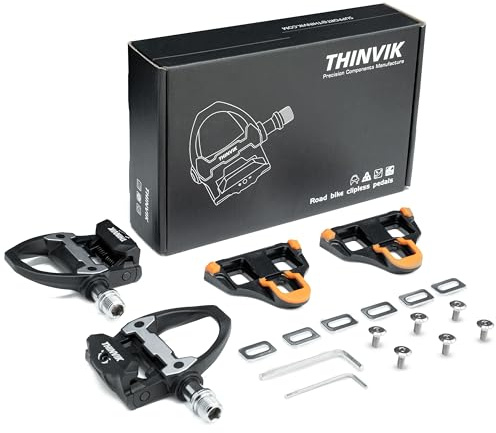 Thinvik Pedales de Bicicleta de Carretera con Calas de Tensión Ajustable 6°- Compatibles con Shimano SPD-SL - Eje de 53mm