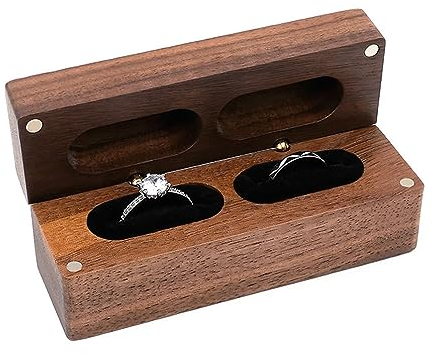 youjia Holz-Ringbox für Hochzeitszeremonie Schmuck Display Geschenkbox Doppelringboxen Velvet Interior Halter Rechteckig Ringträgerbox Rustikales Andenken Box für Vorschlag Hochzeitszubehör