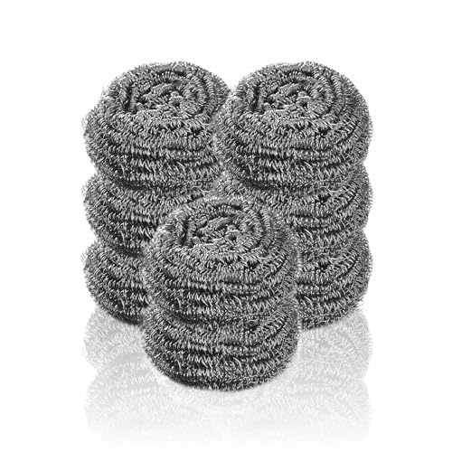 Scouring Pads Heavy Duty Stainless Steel Scourer Scourers For BBQ Oven Grill Wire Metal Scrubbing Scourer Reusable Cleaning Scourer Steel Wool Pads Kitchen Cleaner Accessories Tough Cleaning(8 Pieces)