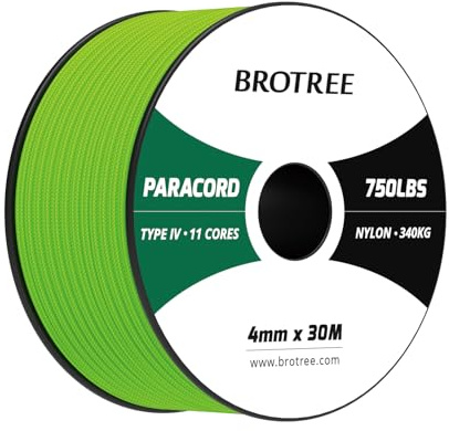Brotree Paracord 750lb 4mm 30M 100% Nylon Seil Typ IV Schnur mit 11 Kern | 340kg (750lbs) Bruchlast, Camping, Survival, Outdoor, Armbänder, Hundeleine, Heimwerken