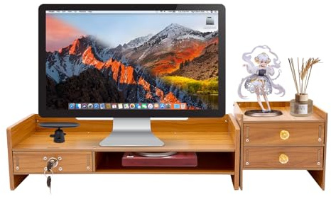 Monitorständer, mit Schubladen Schreibtischaufsatz Monitorerhöhung, Holz Schreibtischaufsatz Monitorerhöhung, Es kann auf dem Schreibtisch platziert werden, um Computer, Laptops, Bücher, Utensilien