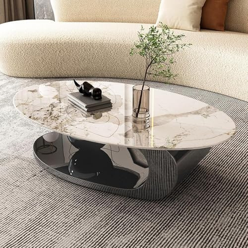Ovaler Couchtisch, einzigartige Couchtische, Couchtisch mit Marmorplatte und Metallstahlrahmen, stabil und einfach zusammenzubauen, für Wohnzimmer, Büro, Heimdekoration (B 120 x 70 cm)