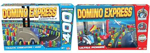 Crazy Race – Set mit 2 Spielen: Domino Express Track Creator + Ultra Power – Konstruktionsspiel – Domino-Rennen – Werden Sie der König der Kaskade – Zum Spielen alleine, mit Familie oder Freunden – 1+