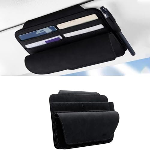 MARXAN Auto Brillenhalter Brillenetui Für Audi S4 2010-2019, Leder Brillenetuis Sonnenblende Aufbewahrungsbox Organizer Aufbewahren Verstauen Innenraum Zubehör,A/Black