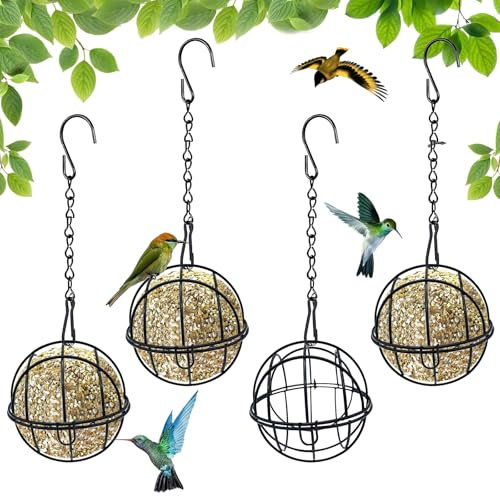 Pizsieat 4 Pcs Fat Ball Feeders Bird Feeders Fat Balls Hanging Station Fat Ball Holders for Birds with 4 S-shaped hooks Metal Suet Ball Holder for Outdoor Garden Wildlife Birds Finch Sparrow Robin