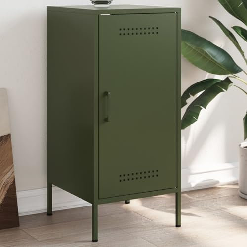 WIFESE Sideboard für Esszimmer 36x39x79 cm Buffet Cabinet Olivgrün Stahl Industrie-Stil Schlafzimmer Wohnzimmer Sideschrank Mit 4 verstellbaren Schraubfüßen Küchenschrank Mit 2 Fächern