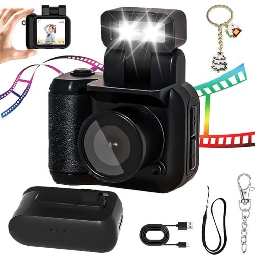 Retrosnap Mini Camera, Mini Vintage Camera with 1.44-Inch HD 1080p Screen, 90° Flip Flash Retro Snap Camera with 6 Filters, Mini Retro Camera, Keychain Camera, for Travel Life Video Recording (Black)