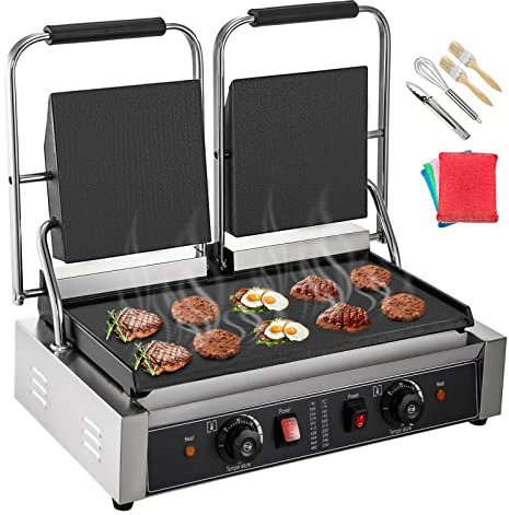Non-Stick Electric Contact Grill Griddle Commercial Panini Press - Ideal for Sandwiches, Steak, Camping Cooking - Easy to Use for Beginners Pros
