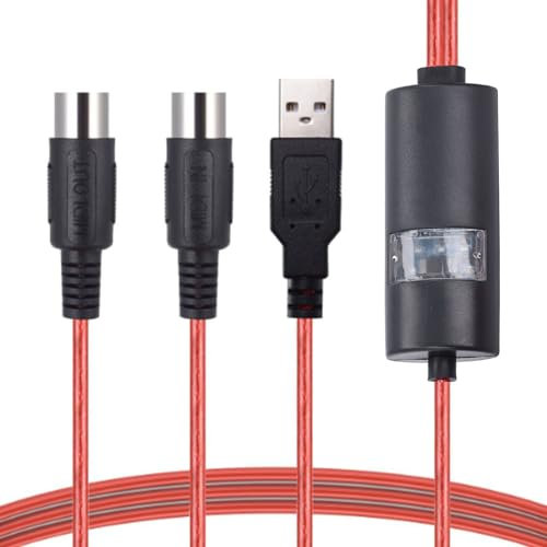 Cavo MIDI USB, Adattatore Interfaccia MIDI USB Convertitore Adattatore Cavo MIDI a USB per Tastiera Musicale, Pianoforte a PC Portatile, Due Connettori Rotondi da 5 Pin, 5 Piedi