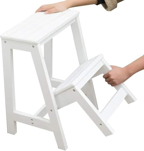 Marchepieds Marchepieds Marchepieds pliants en Bois à 2 marches Marchepieds pour escalier d'intérieur Marchepieds de Cuisine en Bois Charge maximale 150 kg/Blanc