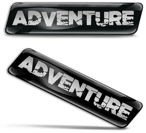 Biomar Labs 2 x 3D Gel Silikon Aufkleber Stoßstange Abziehbilder Emblem Tuning für Auto Motorrad Helm Fahrrad (Schwarz Silber Adventure KS 14)