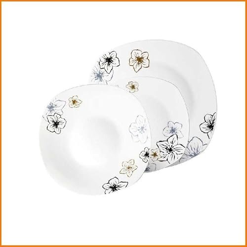 Avilia Set Piatti 18 Pezzi Quadrati in Porcellana – Servizio Tavola con Decorazione Floreale Narciso – Piatti Bianchi Moderni per 6 Persone