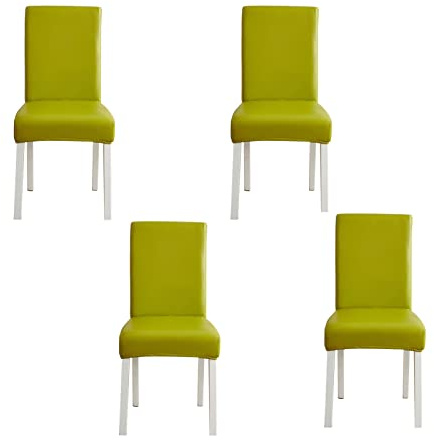 Stuhlhussen aus Stretch-Kunstleder, 4 Stück, wasserdicht und öldicht, abnehmbar, waschbar, Kunstleder-Stuhlschoner für Esszimmerstühle (Grün)