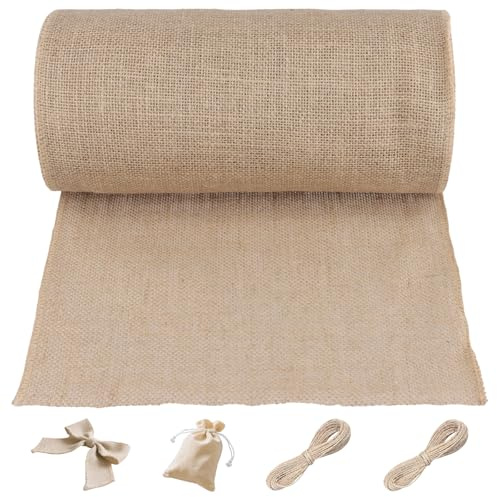 SINJEUN 30cm x 15m Jute Tischläufer, Jutestoff Juteband, TischläUfer Tischband für Hochzeit, Deko, DIY