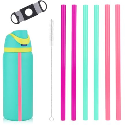 BOXOB 6pz Cannucce di Ricambio con Scala per Owala FreeSip Bottiglie d'Acqua 14/16/19/24/32/40 Once, Colorate Plastica Cannucce Bicchiere con Spazzola per la Pulizia e Strumento da Taglio