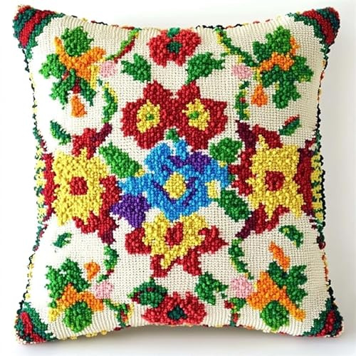 AxiangziK Kit Di Cuscino Con Uncinetto,Motivo a piastrelle colorate,Kit Per La Creazione Di Cuscino Per Principianti,Di Cuscino Gancio Di Chiusura,43x43cm