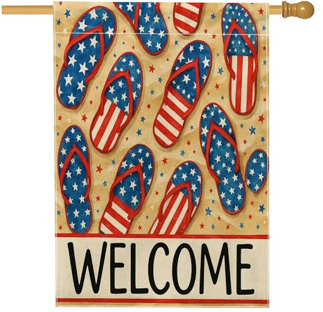 Drapeau de jardin patriotique d'été, rouge, blanc, bleu, tongs, fête de l'indépendance, décoration d'intérieur, bannière de jardin, décoration extérieure double face, panneau de bienvenue 71 x 101 cm