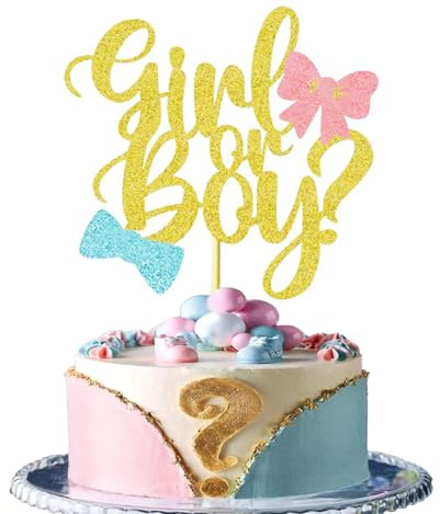 Gender Reveal Cake Toppers, Gold Glitter Boy or Girl Cake Topper, Gender Reveal Cake Decorations
