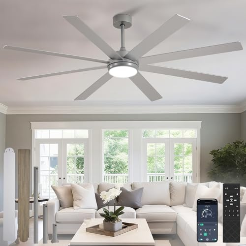 Depuley Ventilateurs de plafond 72 pouces avec éclairage: Grand ventilateur de plafond extérieur pour terrasses et salon - Grand ventilateur à 8 pales avec éclairage et contrôle via application mobile