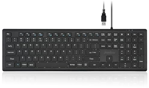 Perixx PERIBOARD-210II US Wired Full-Size USB Keyboard with Quiet Scissor Keys for Desktop, Laptop, and Tablet - Black - US English