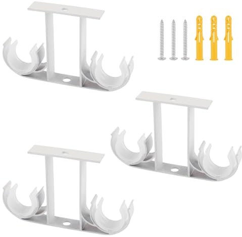 UFURMATE Lot de 3 supports doubles pour tringle à rideaux, supports de fixation au plafond en alliage d'aluminium pour rideaux de fenêtre, convient pour tringle de 23-26 mm (Blanc)