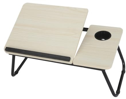 Trintion Table de lit Pliante pour Ordinateur Portable 55x32x25 cm avec Porte-gobelet Plateau de lit réglable 5 Positions Support Ordinateur Portable Table Pliante intérieure (Bois Brut)