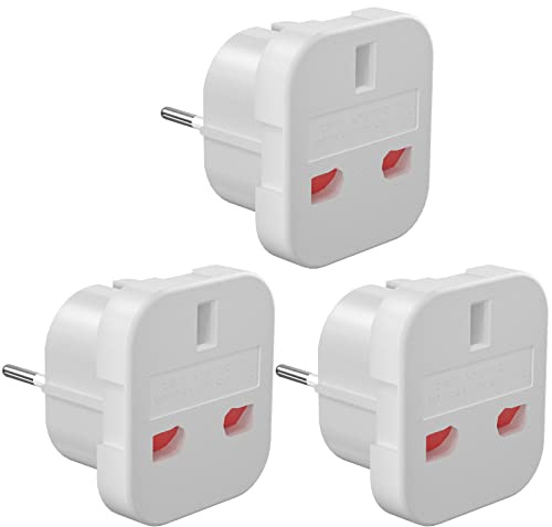 [3 Stück] HITRENDS Reiseadapter UK auf EU, Steckdosenadapter England auf Deutschland Stecker, Typ G zu Typ E/F Adapter, Adapter UK auf EU für Frankreich, Spanien, Polen, Deutschland – Weiß