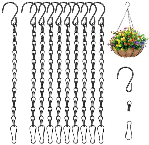 Livawnd 10 Pack 9.5 Inch Black Hanging Chains - Metal Plant Hangers with Hooks for Bird Feeders, Wind Chimes, Lanterns & Indoor/Outdoor Decor