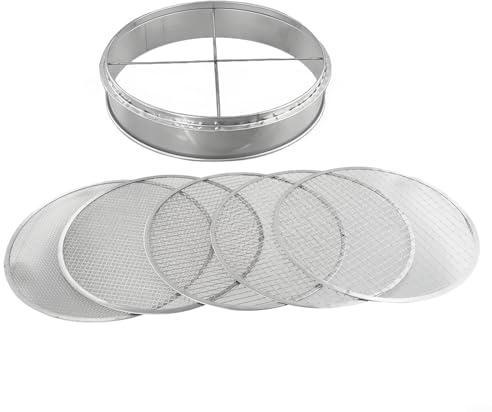 Honseadek Stainless Steel Garden Soil Sieve Frame with 5 Interchangeable Mesh Filters 3mm 6mm 9mm 10mm 12mm for Compost Stones Sand and Weed Removal, 30cm Diameter 7.5cm