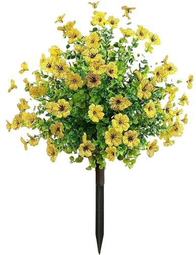 Arbustos artificiales para exteriores - Falsos arbustos de exterior resistentes a los rayos UV | Violetas realistas resistentes a los rayos UV con varilla para porche jardín patio