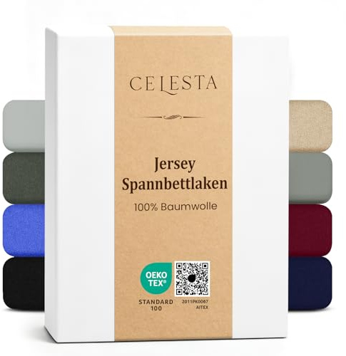 CELESTA Spannbettlaken 100x200cm 100% Baumwolle, Oeko-TEX Zertifiziert Jersey Spannbetttuch 100x200, Matratzenhöhe bis 25 cm für Boxspringbett, Weiß