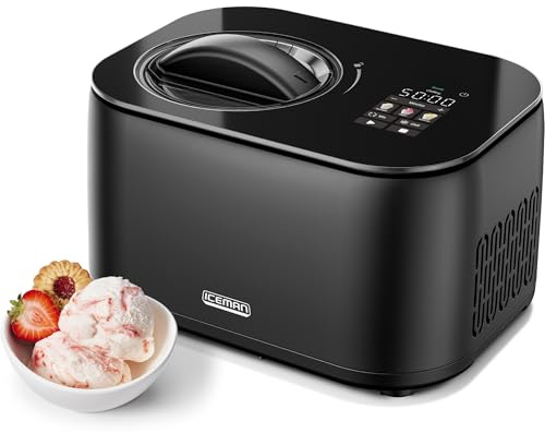 Iceman von Chefman Eismaschine, kein Vorgefrieren erforderlich dank Kompressor, für Eis, Frozen Yogurt, Sorbet, Digitalanzeige und 3 Voreinstellungen, zwei 600-ml-Einsätze im Lieferumfang enthalten