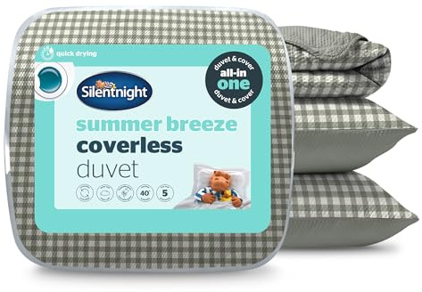 Silentnight Summer Breeze Coverless Duvet - Gingham Print 2.5 Tog Summer Lightweight King Duvet Quilt Reversible - Includes Matching Pillowcase - Machine Washable - Sage Gingham - King