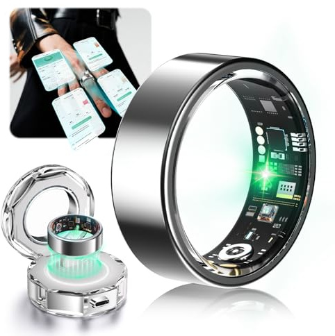 Lozltx Smart Ring Mit kabellose Ladestation【IP68 Wasserdicht】【JZ5.2-Chip & 0% Messfehler】 Smartring Fitness Ring - 30 Sprachen-Support Smartringe für Damen & Herren für Android IOS（Silber, Größe 11）