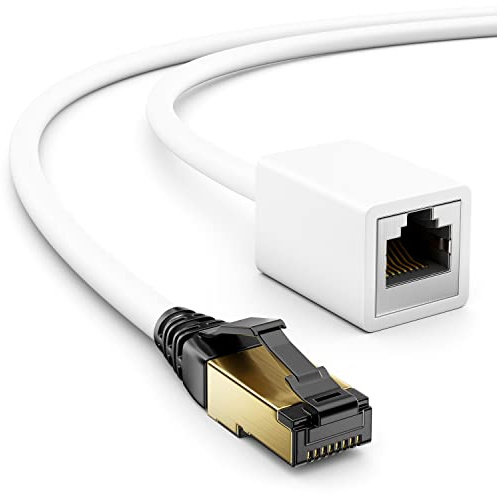 deleyCON 1,5m CAT8.1 Prolunga Patch Rete 40 Gbit/s 2000 MHz S/FTP Rame PiMF 1x Connettore RJ45 1x Presa RJ45 per Ethernet LAN Gaming Streaming - Bianco