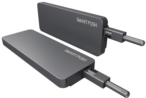ATM Softclose Türdämpfer Schrank - Schranktür Dämpfer - Strong Möbel - Druckschnäpper SMART PUSH-to-Open mit Softclose, Anthrazit – 2 Stück, TIP-ON Türöffner für Grifflose Schränke, 152×56×14 mm