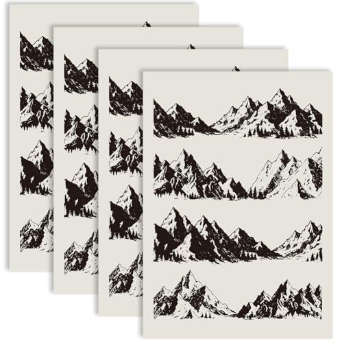 PRESSINART 4 Stück Keramik Abziehbildpapier 21 x 15cm ((2) Zoll) Keramik Abziehbilder Mit Bergmotiv Schwarzes Muster Wasserschiebefolie Glasurabziehbilder Für DIY Projekte Mit Ton Porzellan Emaille