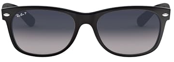 Ray-Ban Unisex RB2132 New Wayfarer Polarized Square Sunglasses, Black/Polarized Green, 55 mm