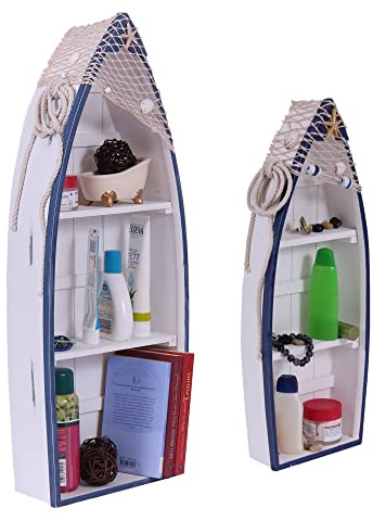 AAF Nommel ® Bootsregal Bootregal im Maritim Mediterran Look 2 er Set 2 Einlegeböden Boot Regal zum Stellen Hängen Stand Hängeregal