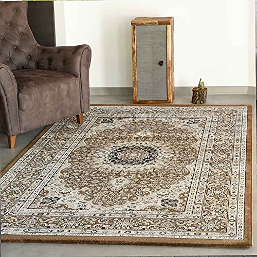 VIMODA Teppich Wohnzimmer Orient Stil Ornament Bordüre Braun Beige, Maße:240 x 340 cm