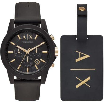 Armani Exchange Watch For Men, Quartz Chronograph-rörelse och 45 mm boettstorlek med silikonrem, Mörkbrunt och svart
