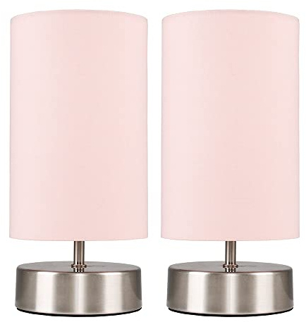 MiniSun | Pair of - Modern Chrome Touch Dimmer Bedside Table Lamps with Pink Cylinder Light Shades - Complete with a 5w LED Dimmable Candle Bulbs | Table Lamps & Home Improvements Essential