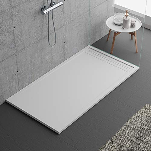 Piatto doccia Valentina, bianco, slim 3cm, Pietra effetto ardesia, in marmo e resina, 80x120, prodotto di lusso e design